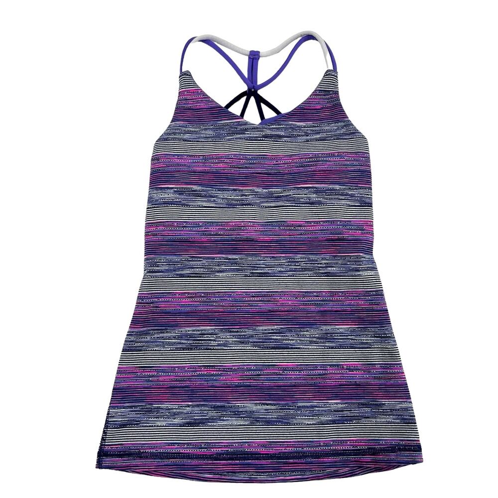 Ivivva by Lululemon Girls Purple Striped Strappy Built In Sports Bra Tank XS 8